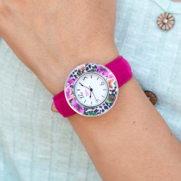 Boum Bouquet Floral-Ring Leather-Band Ladies Watch - Pink