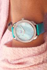 Boum Forte Crystal-Bezel Leather-Band Ladies Watch - Silver/Cerulean