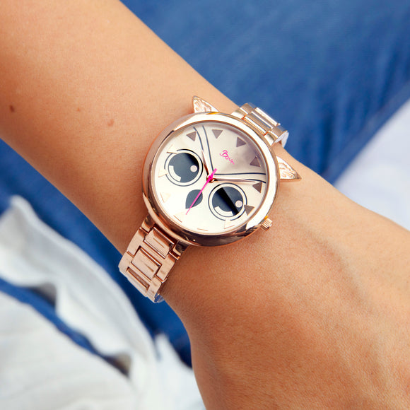 Boum Sagesse Owl-Accented Bracelet Watch - Rose Gold