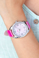 Boum Forte Crystal-Bezel Leather-Band Ladies Watch - Silver/Pink