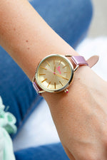 Boum Champagne Leather-Band Ladies Watch - Gold/Lavender