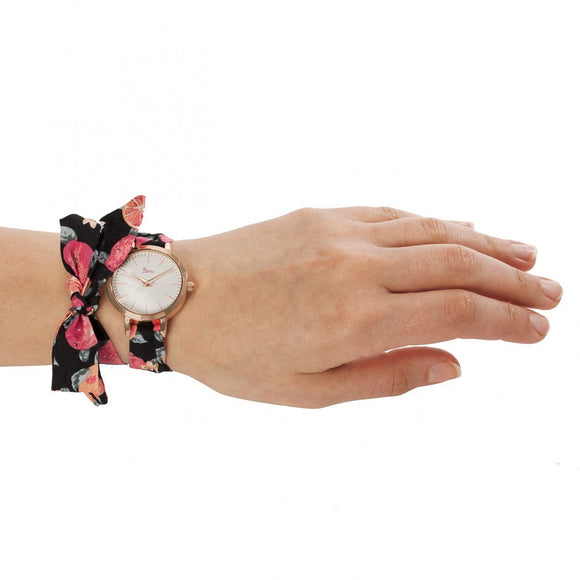 Boum Arc Floral-Print Wrap Watch - Rose Gold/Black
