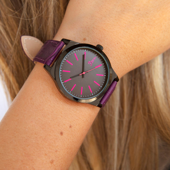 Boum Energie Leather-Band Watch - Plum