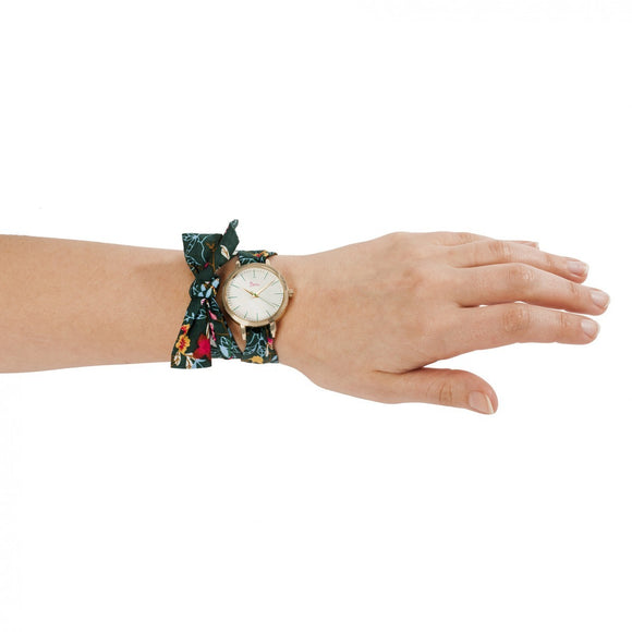 Boum Arc Floral-Print Wrap Watch - Gold/Green