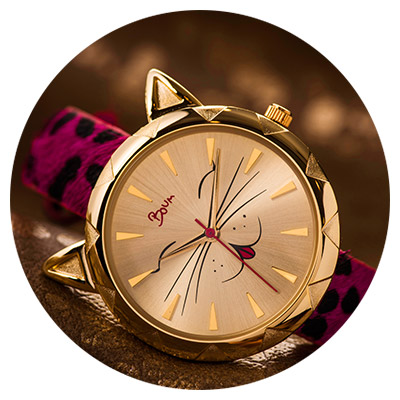 miaou cat watch with hot pink leather band