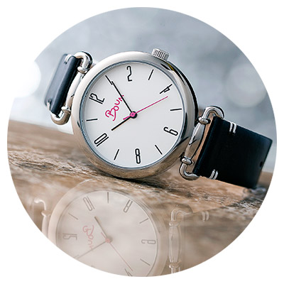 lumiere watch with black leather band