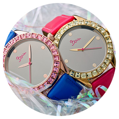 chic watches with blue and hot pink leather bands