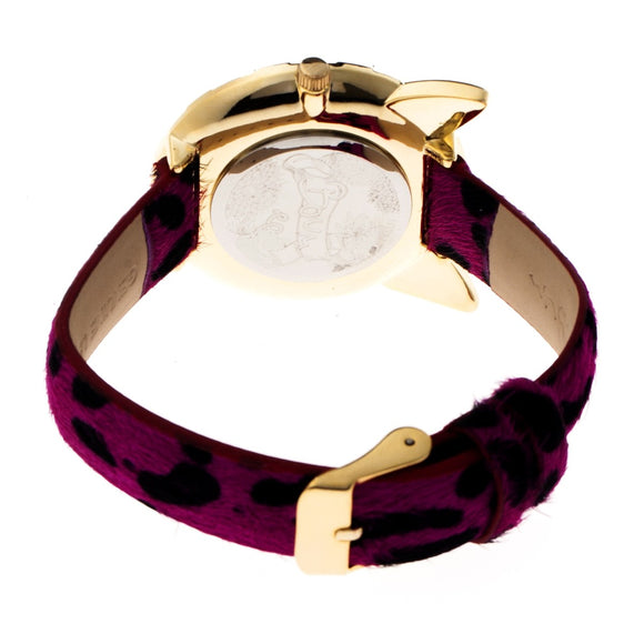 Boum Miaou Cat-Accent Leather-Band Ladies Watch - Gold/Pink - BOUBM3205