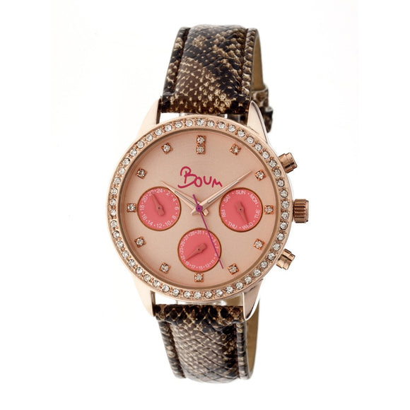 Boum Serpent Leather-Band Ladies Watch w/ Day/Date - Rose Gold/Brown