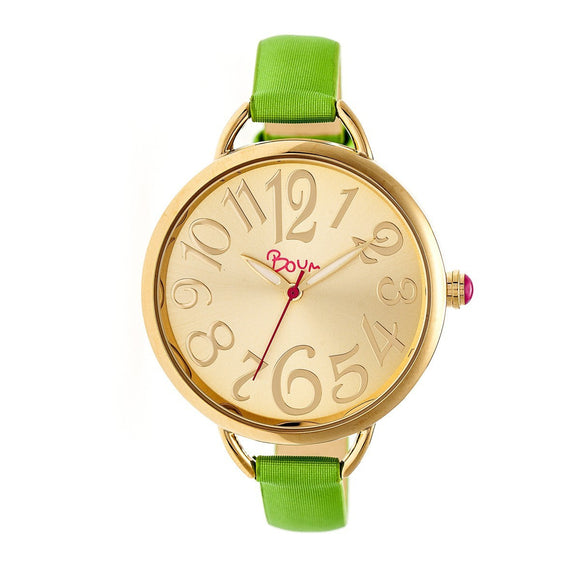 Boum Cirque Sunray Dial Leather-Band Watch - Gold/Green